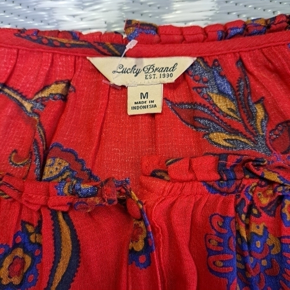 LUCKY BRAND Red Floral 3/4 Sleeve Blouse Womens - Picture 7 of 11